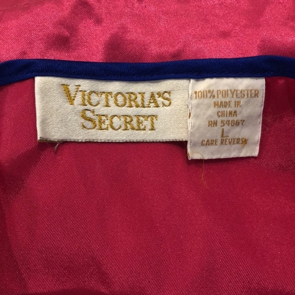 Victoria’s Secret hot pink satin nightgown with  blue trim VTG size L Gold label - Picture 9 of 13